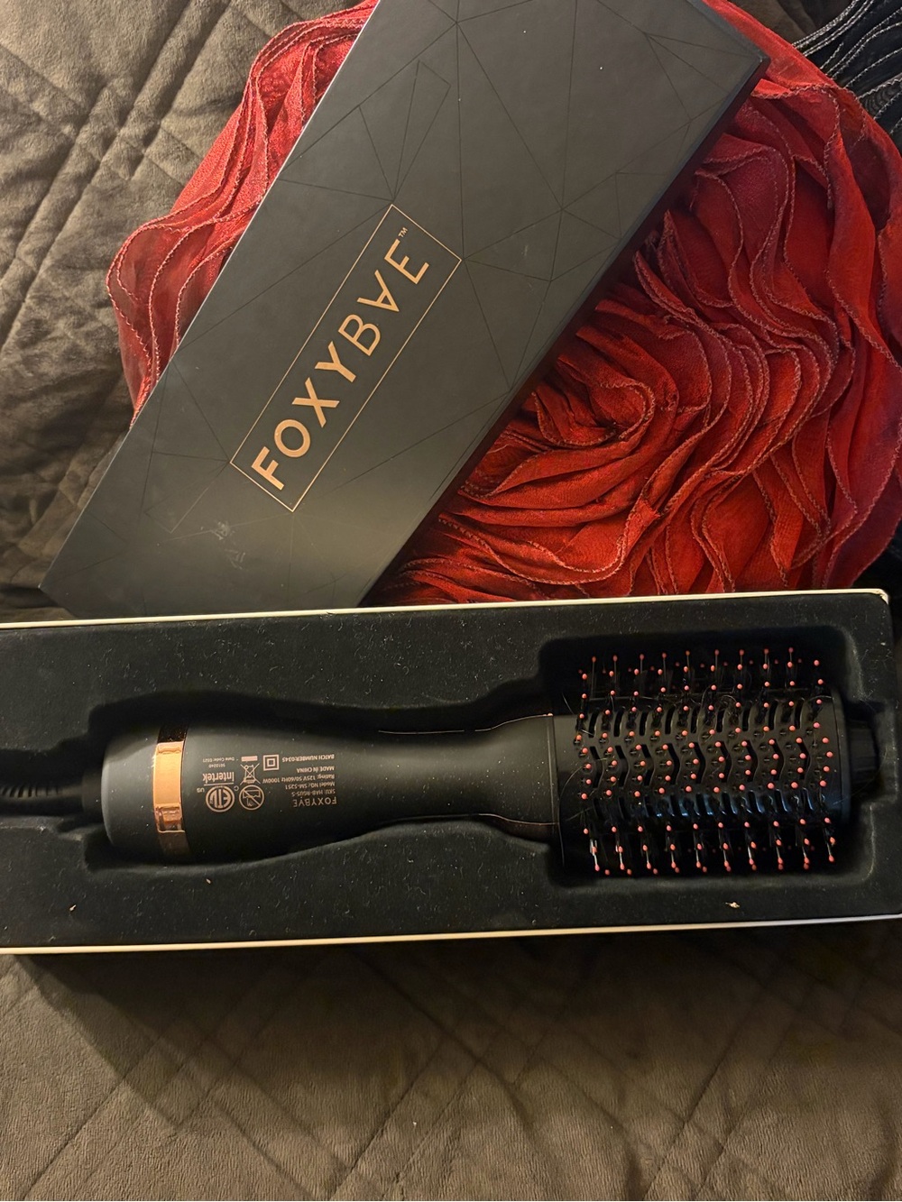 FoxyBae Black & Rose Gold Heated Styling Brush - Women Hair Tool